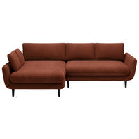 ECKSOFA in Velours Terracotta  - Terracotta/Schwarz, Design, Holz/Textil (167/260cm) - Welnova