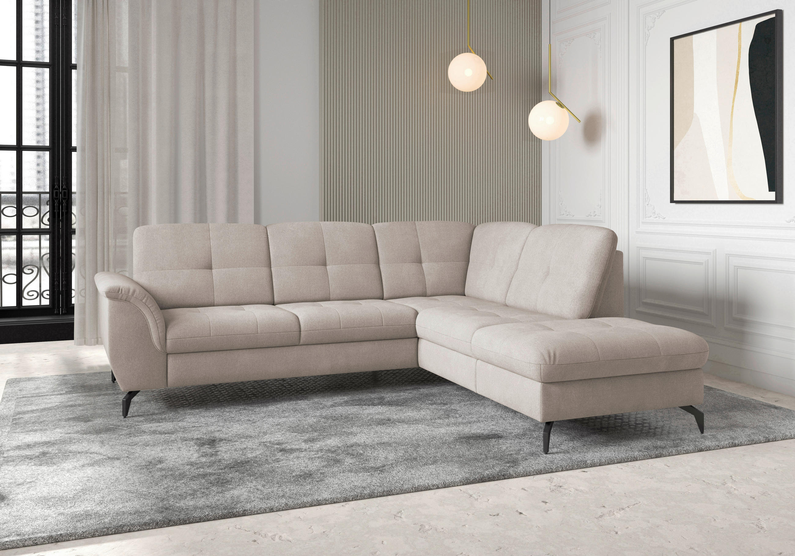 ECKSOFA ZORA E Greige Flachgewebe  - Greige/Schwarz, MODERN, Textil/Metall (244/212cm) - Sit & More