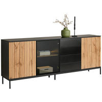 SIDEBOARD  205,8/81/38 cm 2 Schublade(n)  - Eiche Wotan/Schwarz, KONVENTIONELL, Glas/Holzwerkstoff (205,8/81/38cm) - Xora