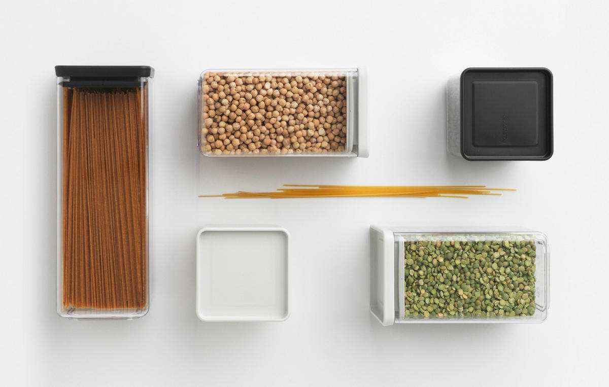 SADA DÓZ NA POTRAVINY 4-dielne - priehľadné/čierna, Design, plast (11.2/29.6/22.3cm) - Brabantia