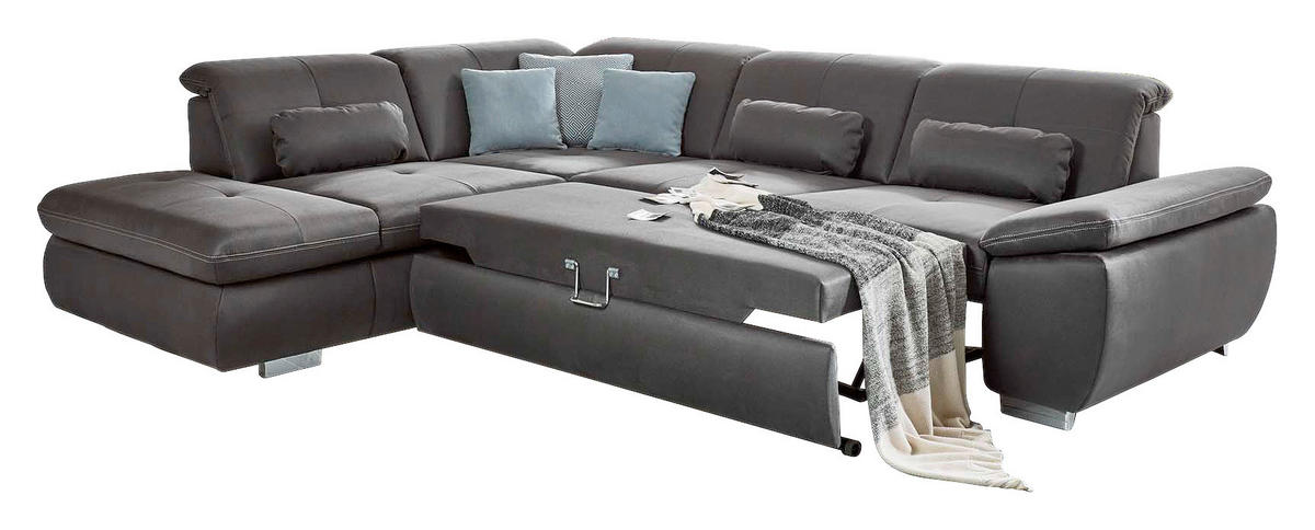 ECKSOFA in Mikrofaser Dunkelgrau  - Chromfarben/Dunkelgrau, Design, Textil/Metall (260/318cm) - Beldomo Speed