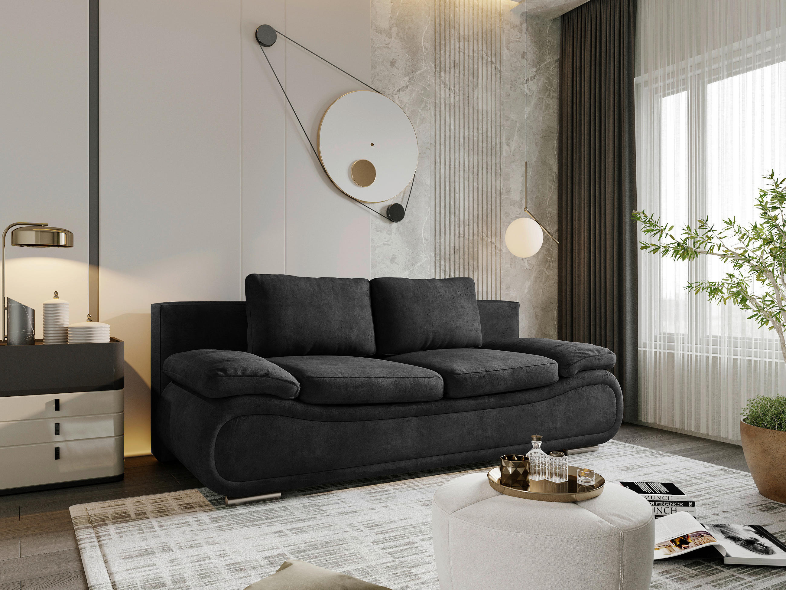 SCHLAFSOFA Jacquard Anthrazit  - Chromfarben/Anthrazit, Design, Textil (200/78/90cm) - Venda
