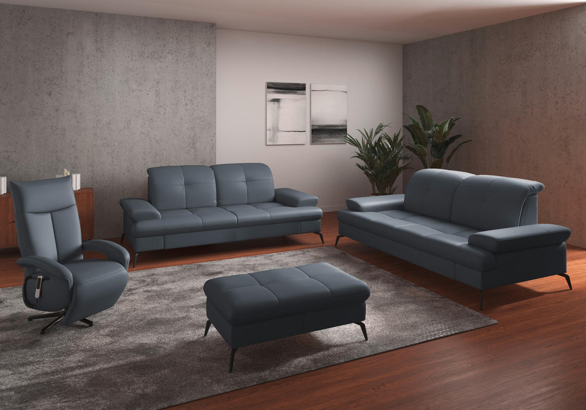3-SITZER-SOFA in Vliesstoff Kombination Echtleder/Stoff Graublau  - Graublau/Schwarz, Konventionell, Leder/Textil (212/90/122cm) - Sit & More