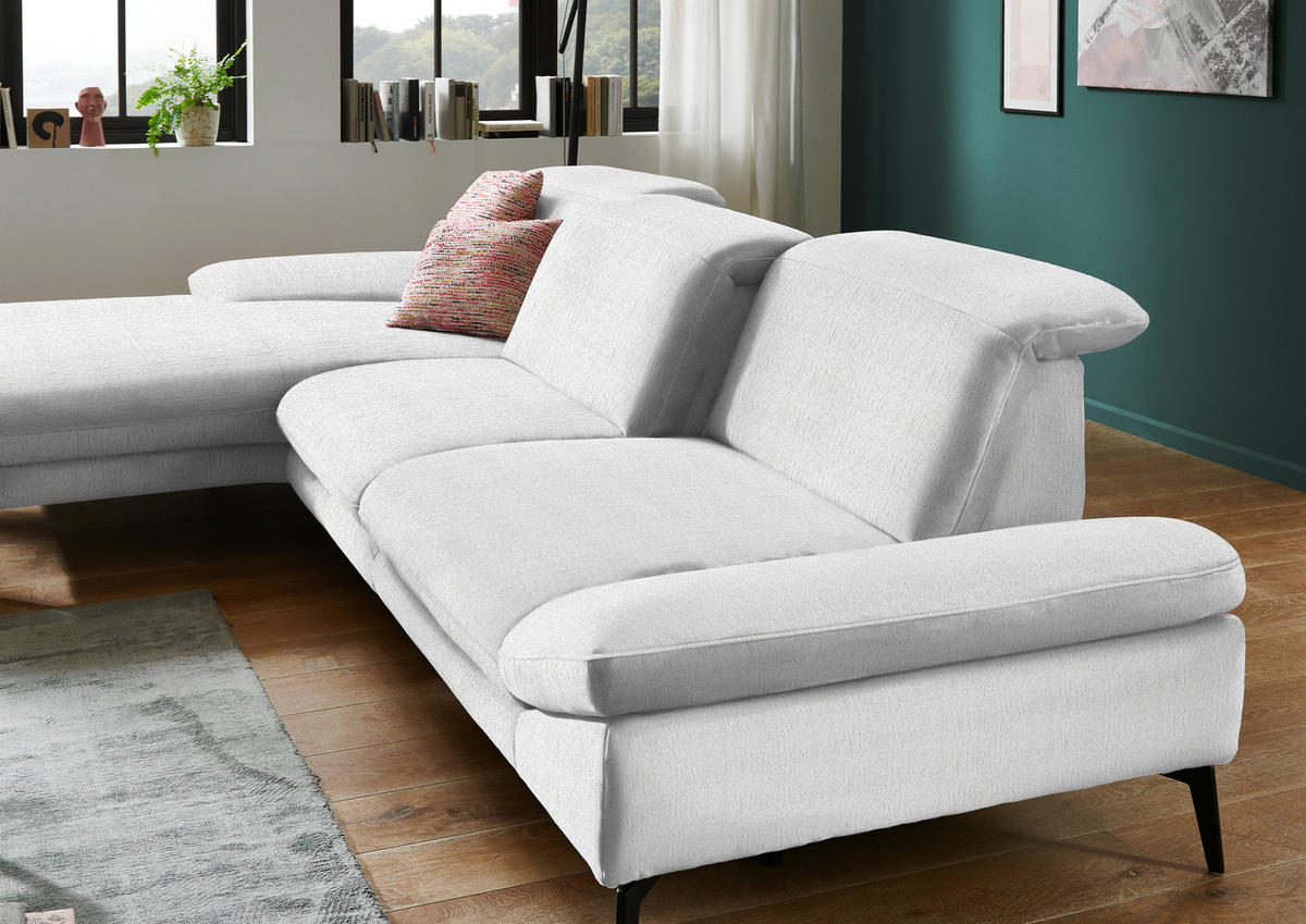 ECKSOFA in Chenille Weiss  - Weiss/Schwarz, Design, Textil/Metall (188/319cm) - Beldomo System