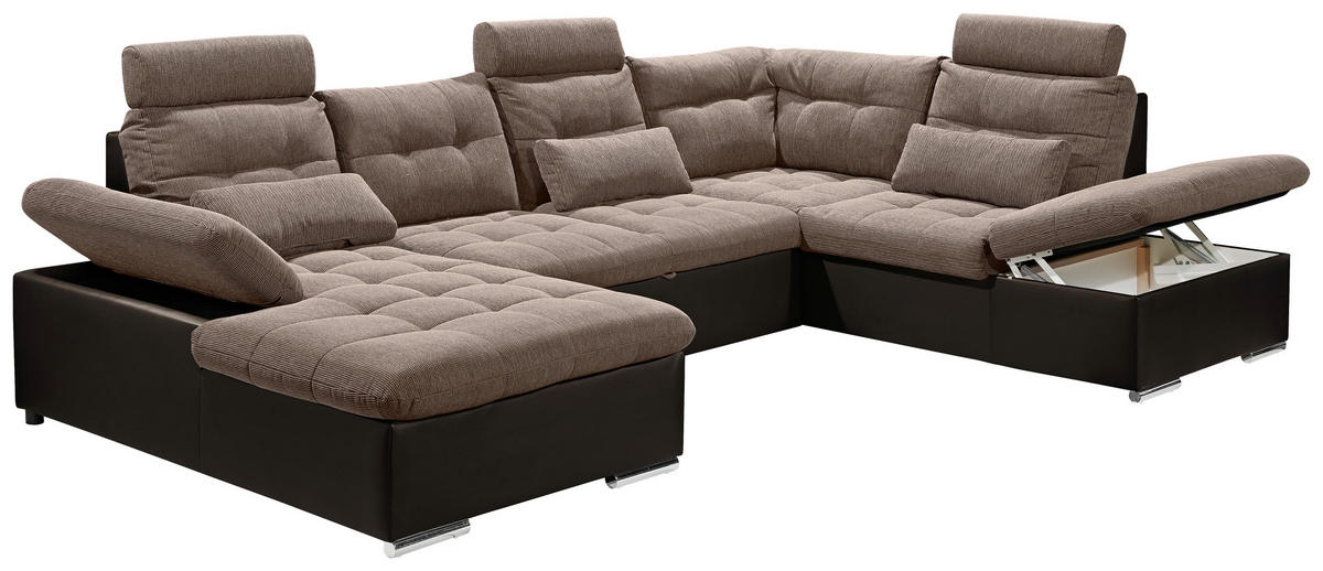 WOHNLANDSCHAFT Dunkelbraun, Hellbraun Webstoff  - Hellbraun/Dunkelbraun, MODERN, Textil (170/324/218cm) - MID.YOU