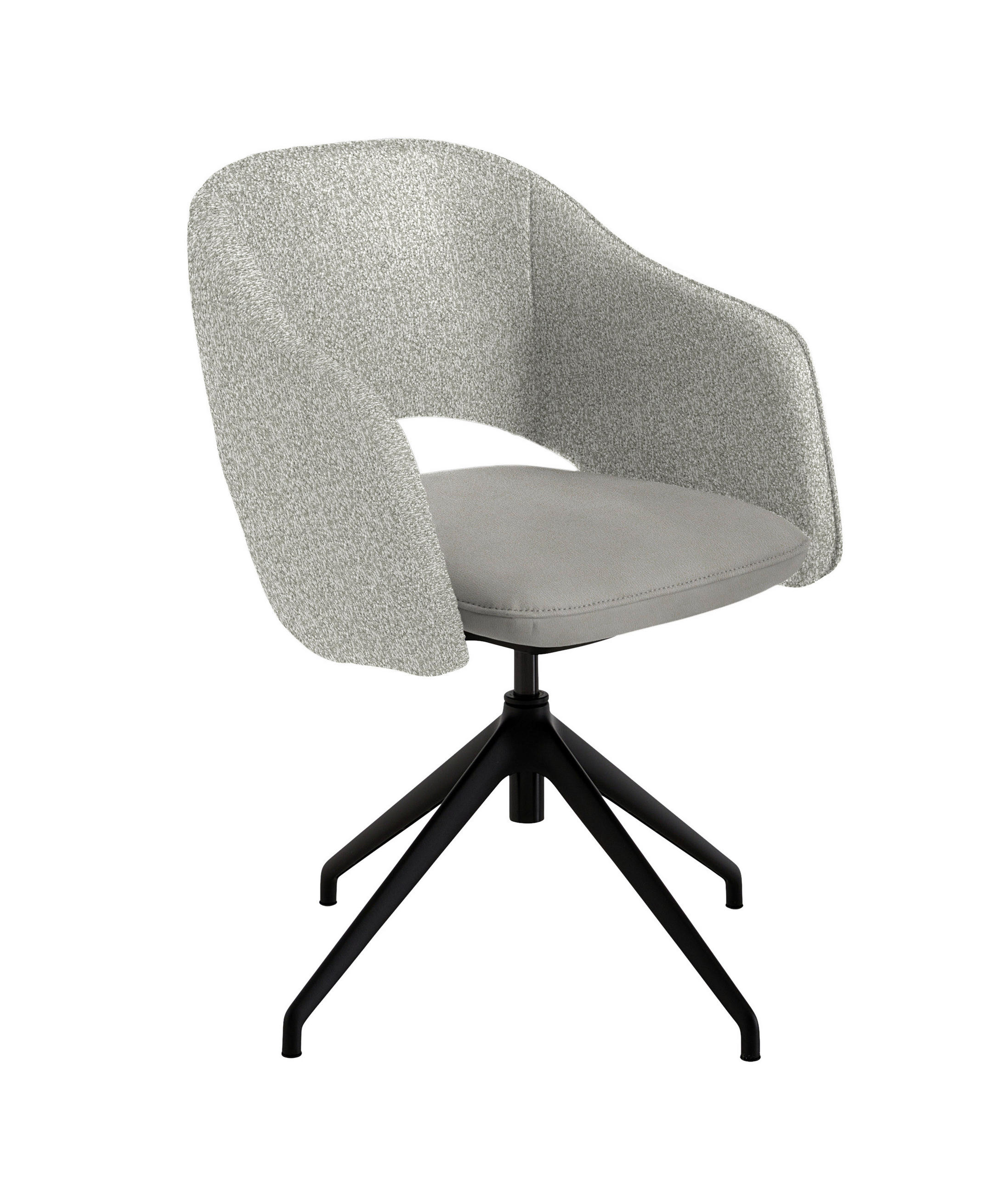 ARMLEHNSTUHL  Stoffauswahl, Wippfunktion, Sitzfläche 360° drehbar, gepolsterte Armlehnen Flachgewebe  - Hellgrau/Schwarz, Design, Textil/Metall (63/74-90/57-73cm) - Koinor