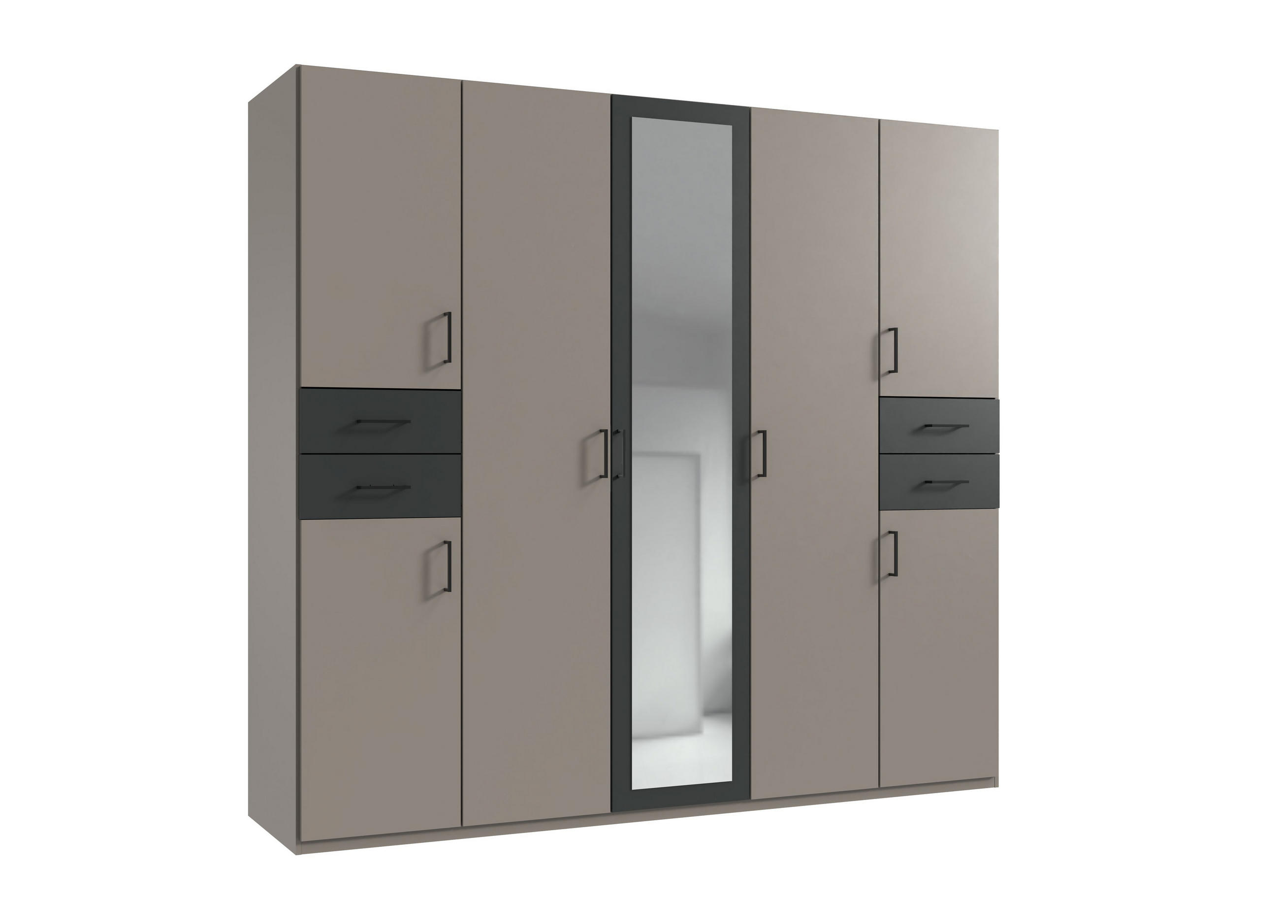 DREHTÜRENSCHRANK 225/208/58 cm 7-türig Graphitfarben, Grau, Sahara  - Schwarz/Graphitfarben, Basics, Glas/Holzwerkstoff (225/208/58cm) - MID.YOU