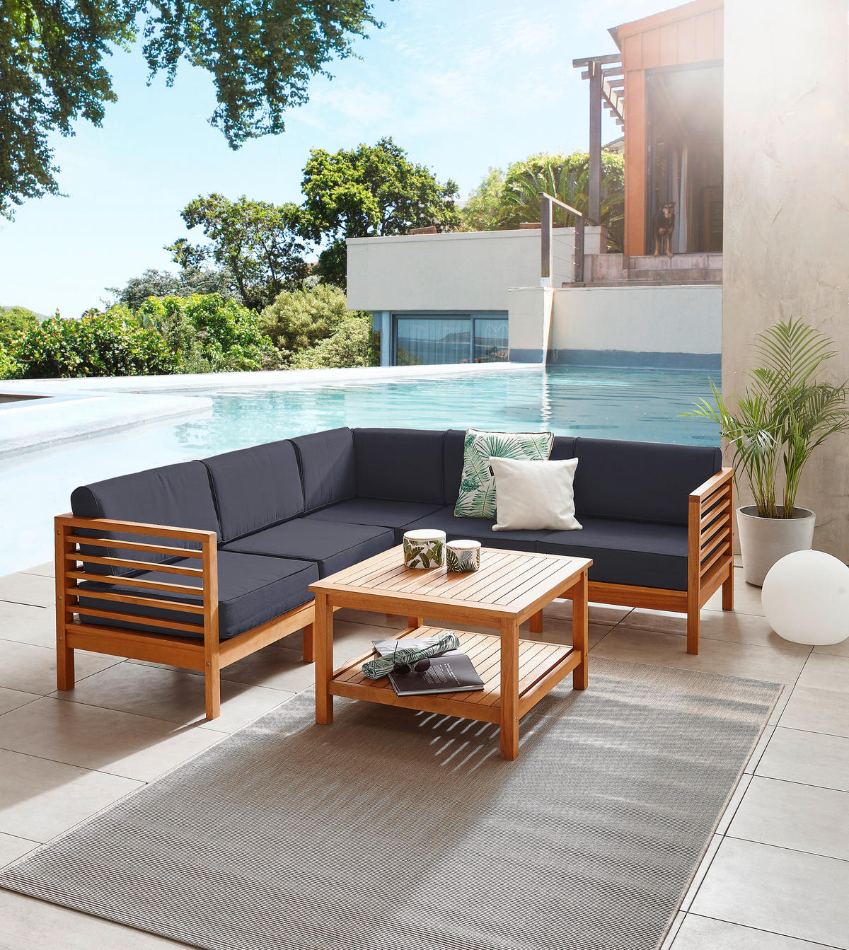 TERASOVÁ SEDACÍ SOUPRAVA, dřevo, textil - přírodní barvy/antracitová, Konvenční, dřevo/textil (204/204cm) - Ambia Garden