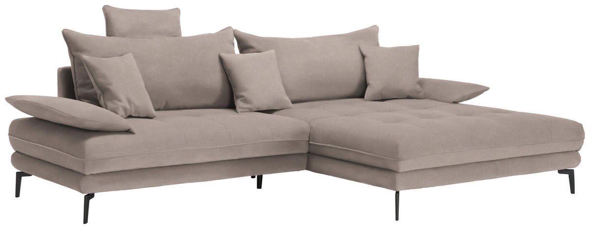 ECKSOFA PRATO Hellbraun Flachgewebe  - Hellbraun/Schwarz, MODERN, Textil/Metall (292/176cm) - MID.YOU