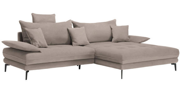 ECKSOFA in Flachgewebe Hellbraun  - Hellbraun/Schwarz, MODERN, Textil/Metall (297/173cm) - Carryhome