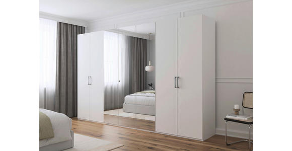 DREHTÜRENSCHRANK 350/235/61 cm,  in Weiß, 7-türig  - Chromfarben/Edelstahlfarben, Basics, Glas/Holzwerkstoff (350/235/61cm) - Novel