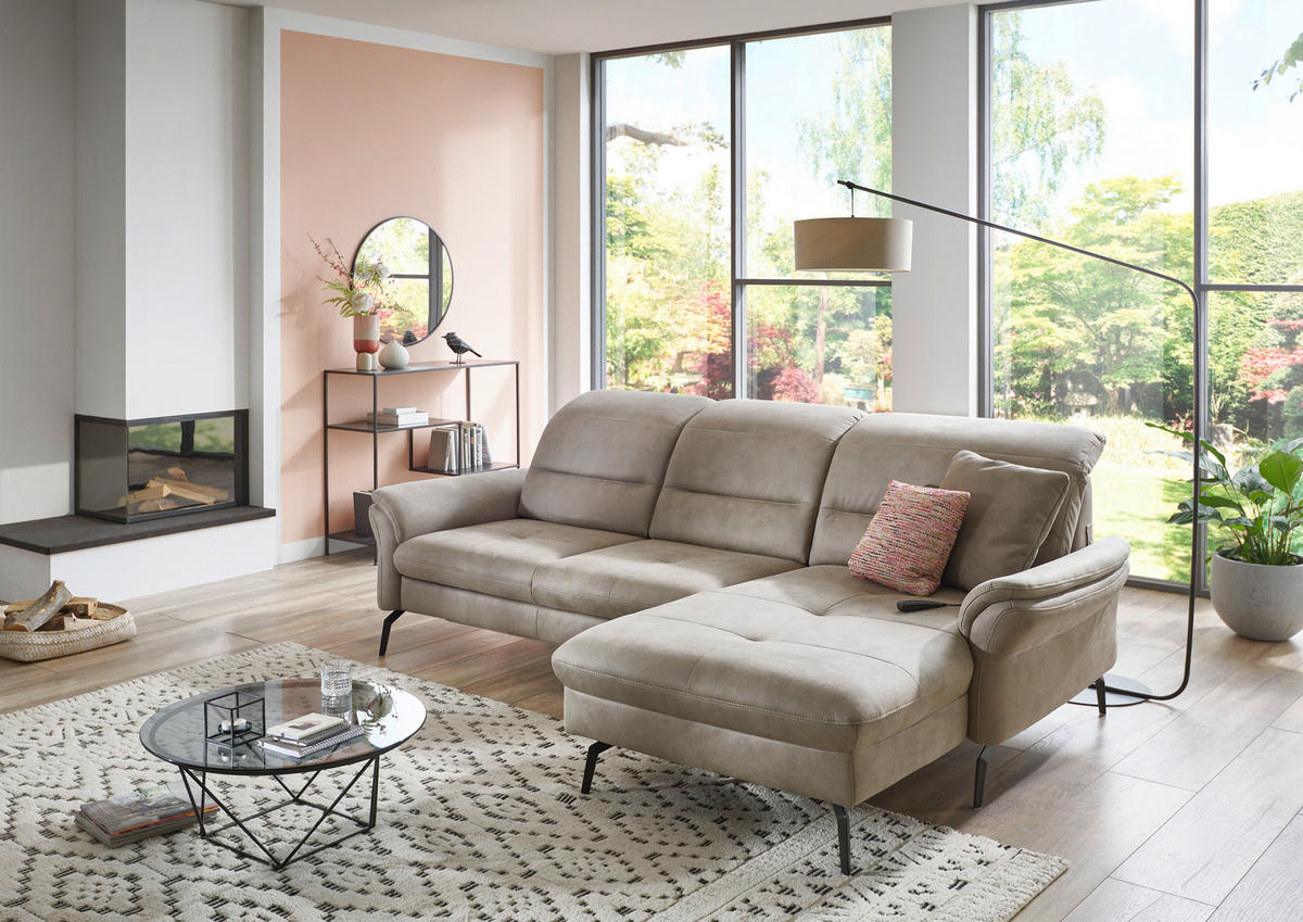 ECKSOFA in Flachgewebe Graubraun  - Graubraun/Schwarz, Konventionell, Textil/Metall (260/181cm) - Beldomo Speed