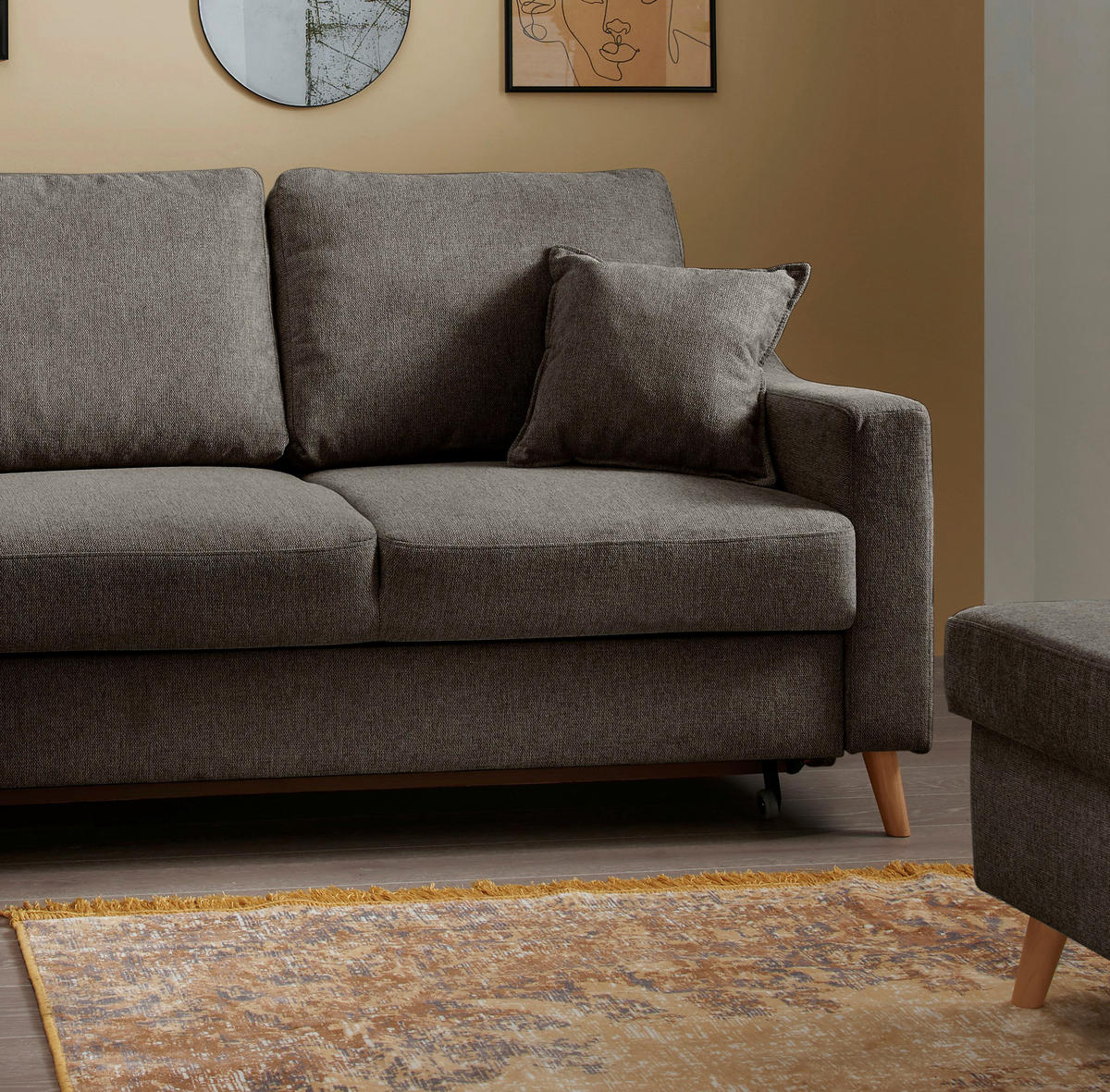 ECKSOFA in Struktur Braun  200/230 cm  - Naturfarben/Braun, KONVENTIONELL, Holz/Textil (200/230cm) - P & B