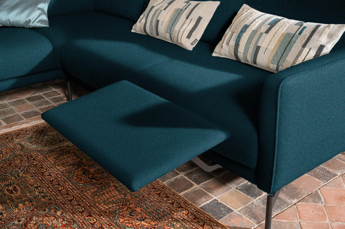 ECKSOFA in Flachgewebe, Struktur Petrol  230/254 cm  - Anthrazit/Petrol, Design, Textil/Metall (230/254cm) - Johann Jakob