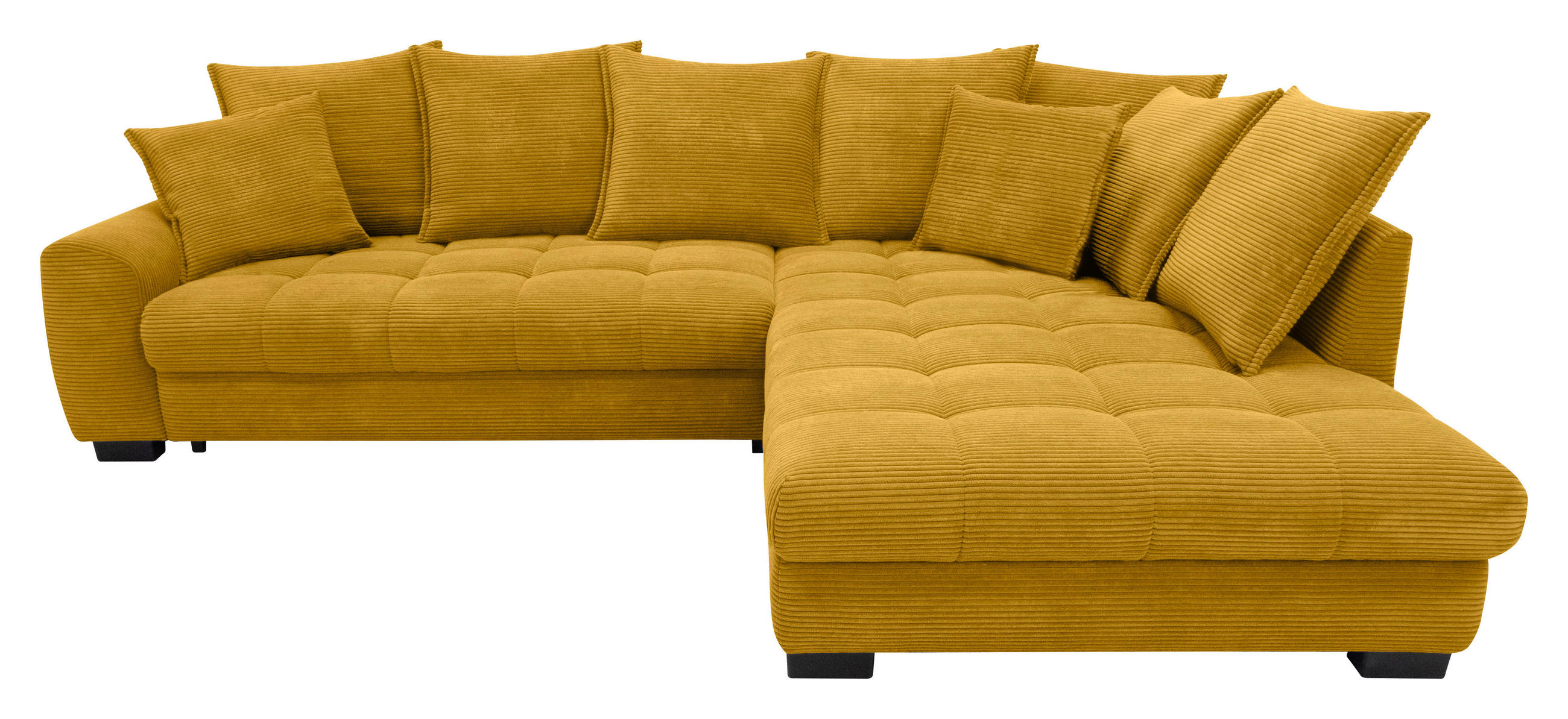 ECKSOFA Currygelb Cord Rückenkissen, Armlehnenkissen, Bettkasten, Schlaffunktion, Rücken echt, Liegefläche im Originalstoff  - Currygelb/Schwarz, KONVENTIONELL, Kunststoff/Textil (304/212cm) - Carryhome