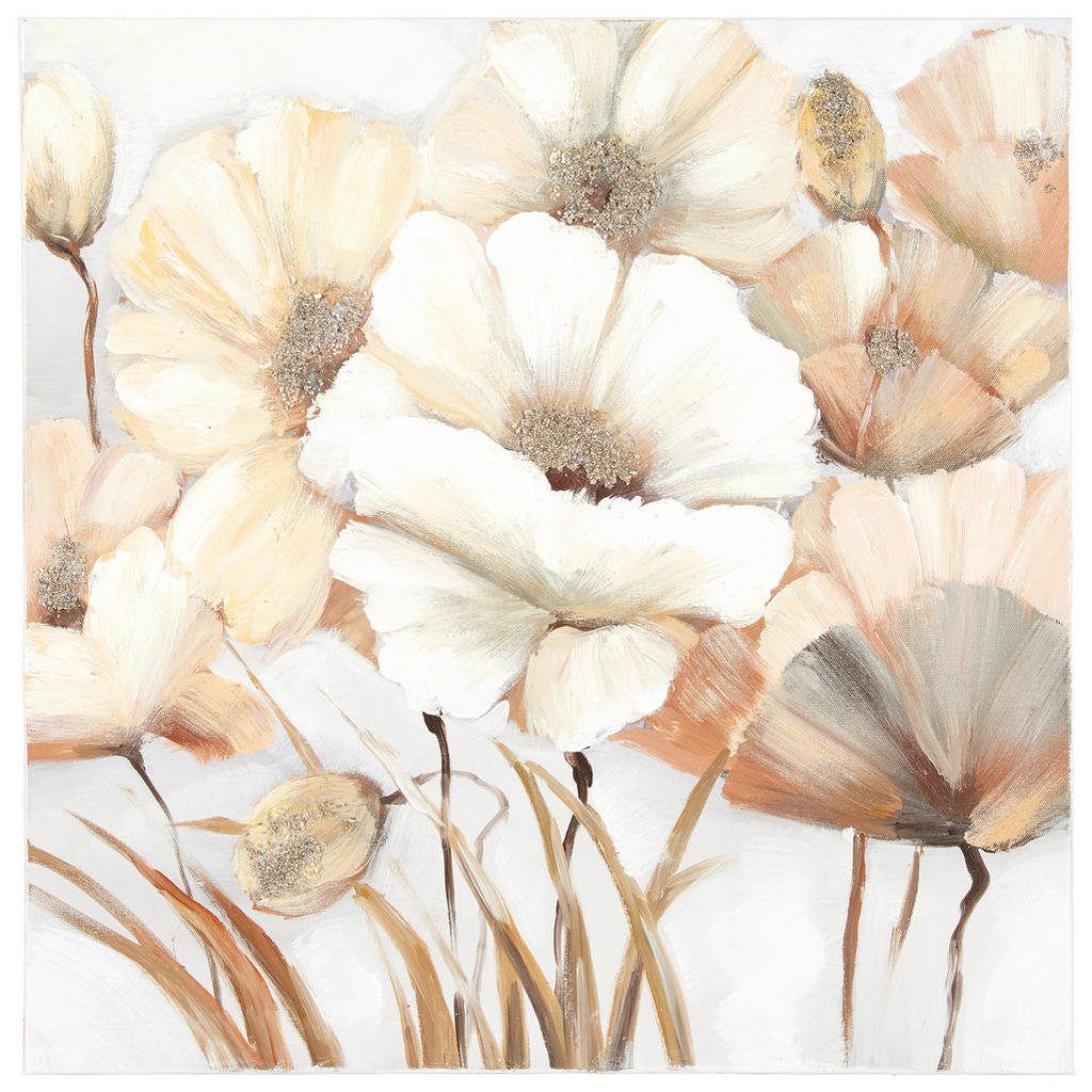 Monee OLEJOMAĽBA, kvety, 55/55 cm - hnedá, sivá, biela