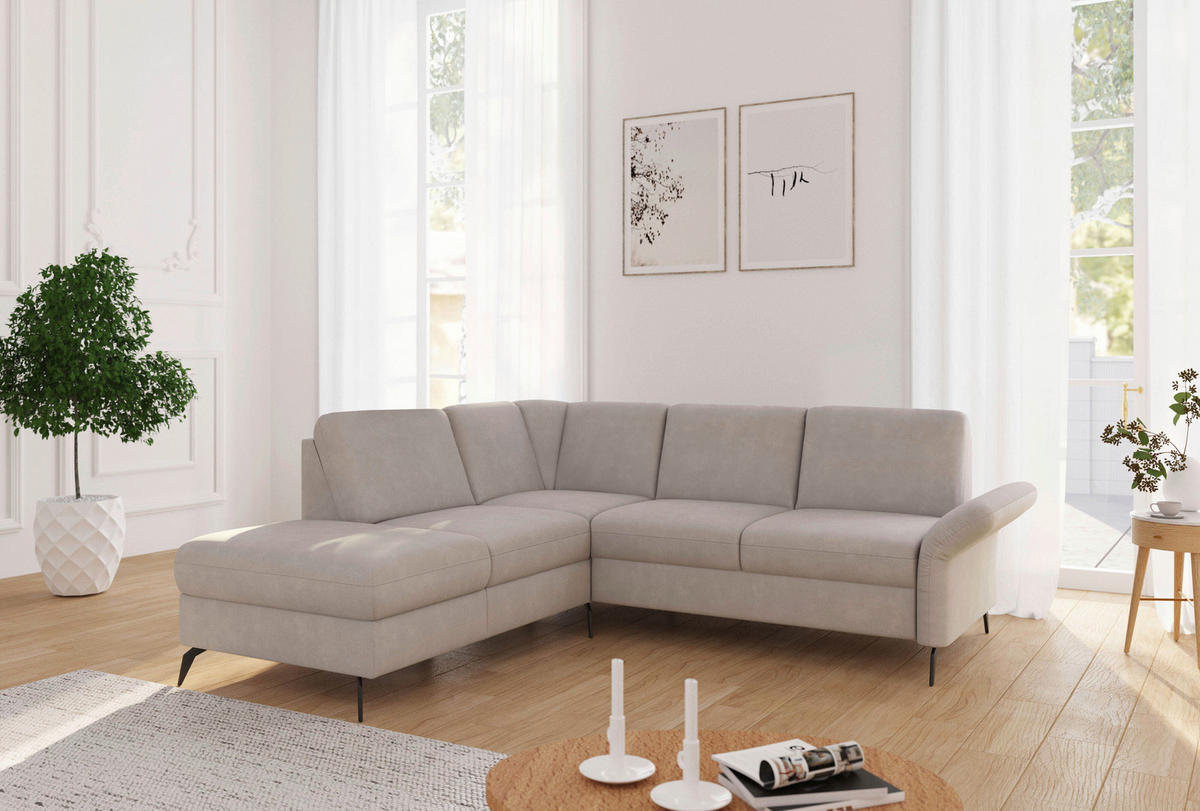 ECKSOFA ROCHELLE E Greige Flachgewebe  - Greige/Schwarz, KONVENTIONELL, Textil/Metall (216/240cm) - Sit & More