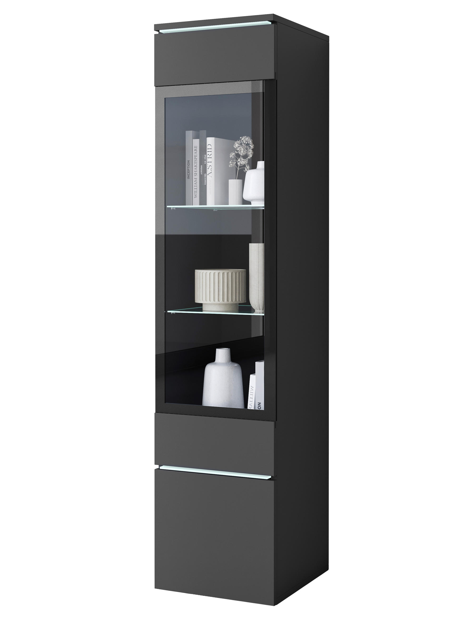 VITRINA, črna - črna/siva, Design, umetna masa/steklo (30/130/33cm) - P & B