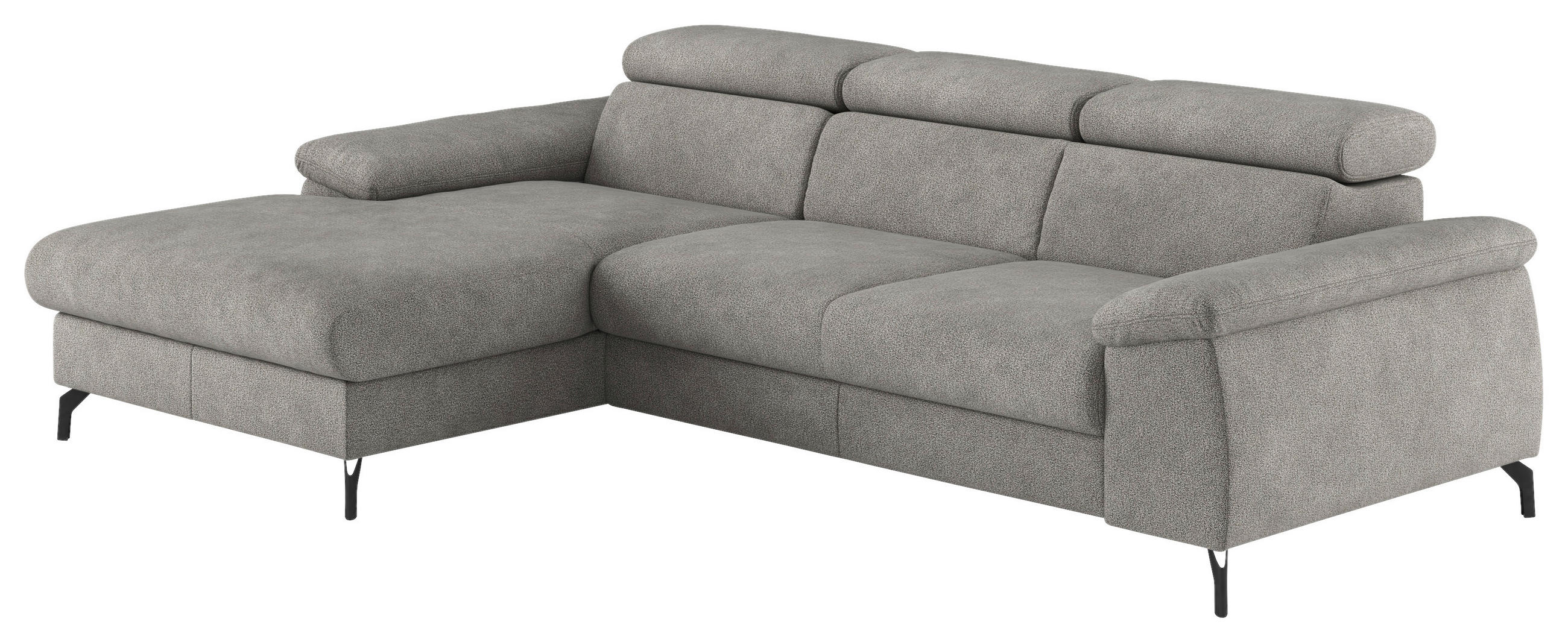 ECKSOFA Hellgrau Webstoff Bettkasten, Schlaffunktion, Kopfteilverstellung, Stauraum  - Hellgrau/Schwarz, Design, Textil/Metall (166/244cm) - Livetastic