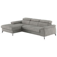 ECKSOFA Hellgrau Webstoff Bettkasten, Schlaffunktion, Kopfteilverstellung, Stauraum  - Hellgrau/Schwarz, Design, Textil/Metall (166/244cm) - Livetastic