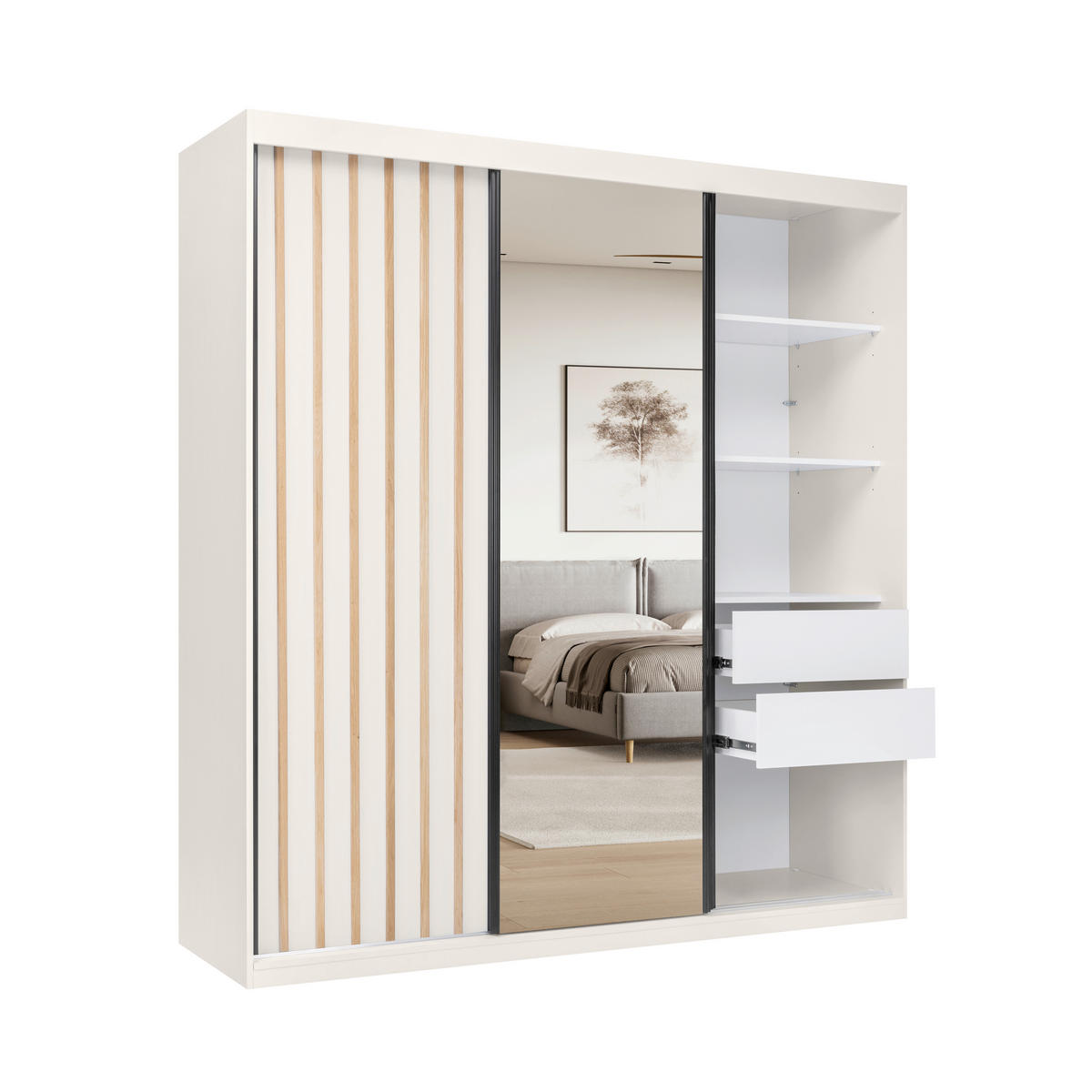 SKRIŇA S POSUVNÝMI DVERAMI, kašmírová, 200/215/59,5 cm - čierna/biela, Modern, kov/kompozitné drevo (200/215/59,5cm) - P & B