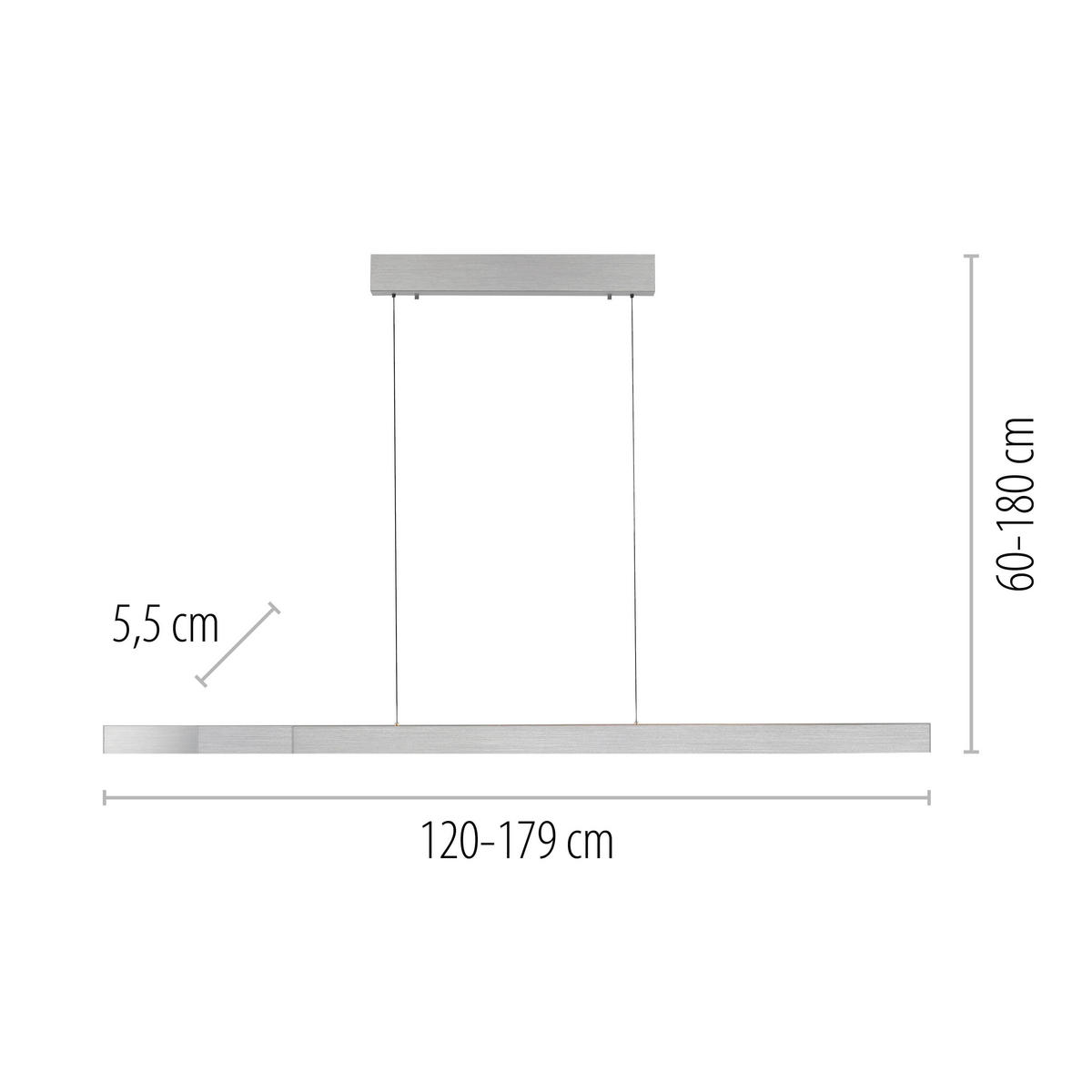 LED-HÄNGELEUCHTE 179/5,8/180 cm    - Alufarben, Design, Metall (179/5,8/180cm) - Paul Neuhaus