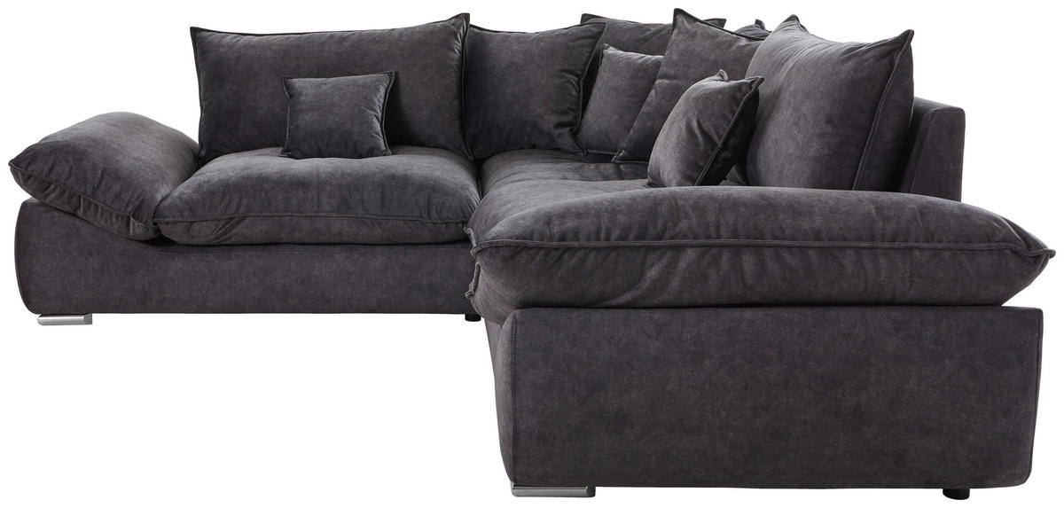 ECKSOFA Graphitfarben Velours  - Chromfarben/Graphitfarben, KONVENTIONELL, Kunststoff/Textil (247/247cm) - Carryhome