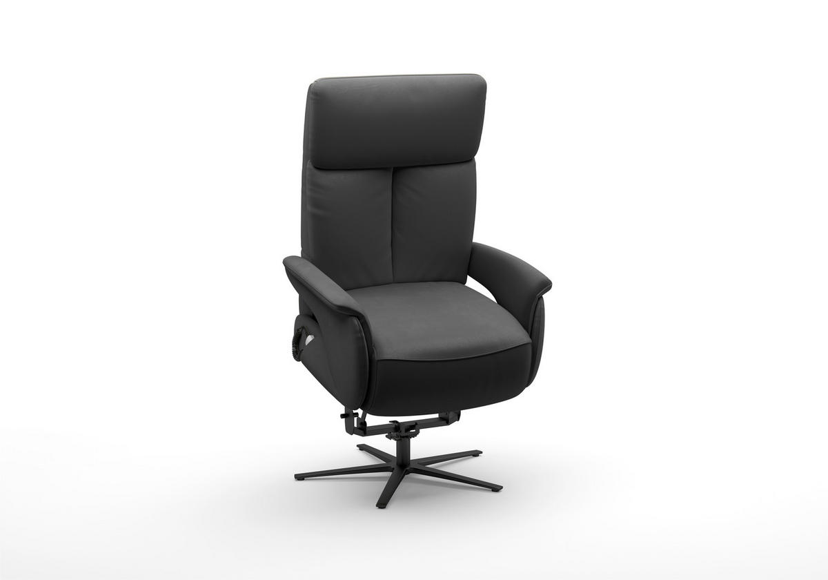 RELAXSESSEL TV TRIPLE SEVEN XTRA LARGE XL Echtleder Kopfteilverstellung, Aufstehhilfe, Fußteilverstellung, Rücken echt    - Schwarz, Basics, Leder/Metall (86/120/86cm) - Sit & More