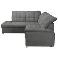 ECKSOFA Graubraun Chenille  inkl. Bettkasten, Schlaffunktion, Rücken echt, Kopfteilverstellung, Liegefläche im Originalstoff  - Chromfarben/Graubraun, KONVENTIONELL, Kunststoff/Textil (205/260cm) - Carryhome