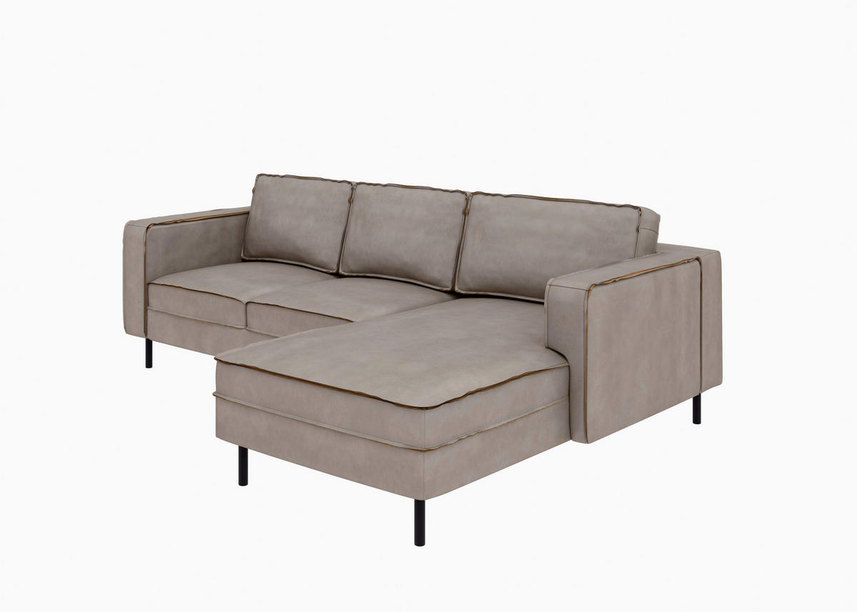 ECKSOFA Lederlook, Mikrofaser Echtleder Hellgrau  - Hellgrau/Schwarz, Modern, Leder/Textil (232/161cm) - Trendmanufaktur