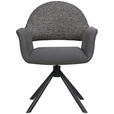 ARMLEHNSTUHL  Sitzfläche 360° drehbar, inklusive Armlehnen, automatische Rückholfunktion Webstoff Echtleder  - Schwarz, Design, Leder/Textil (62,5/86/64cm) - Novel