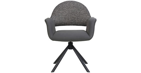 ARMLEHNSTUHL  Sitzfläche 360° drehbar, inklusive Armlehnen, automatische Rückholfunktion Webstoff Echtleder  - Schwarz, Design, Leder/Textil (62,5/86/64cm) - Novel