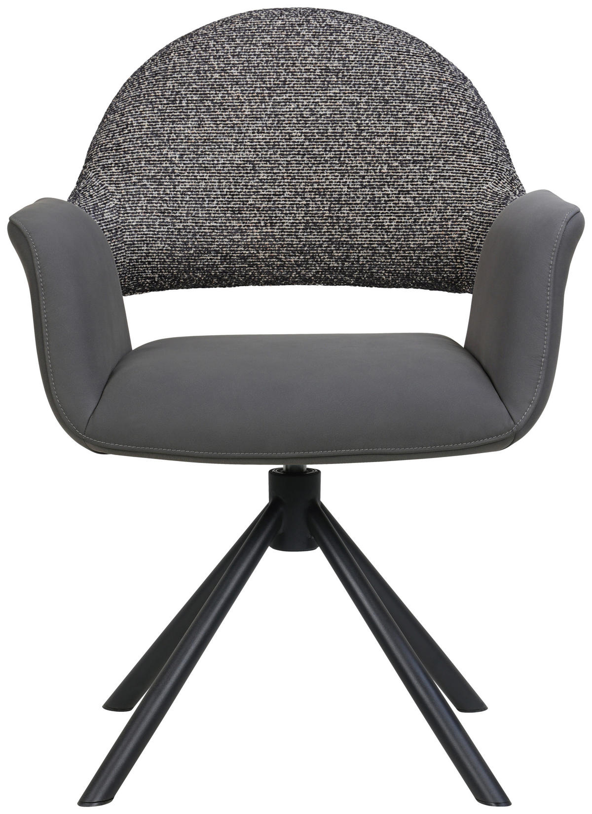 ARMLEHNSTUHL  Sitzfläche 360° drehbar, inklusive Armlehnen, automatische Rückholfunktion Webstoff Echtleder  - Schwarz, Design, Leder/Textil (62,5/86/64cm) - Novel