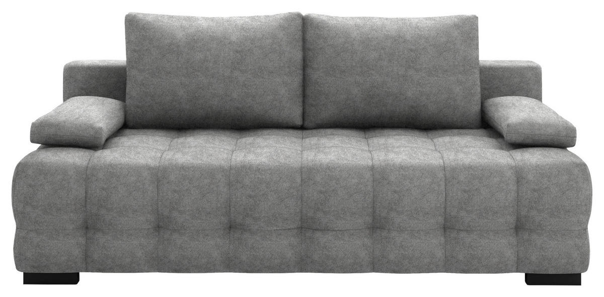 SCHLAFSOFA in Velours Hellgrau  - Hellgrau/Schwarz, KONVENTIONELL, Kunststoff/Textil (209/96/100cm) - Stylife
