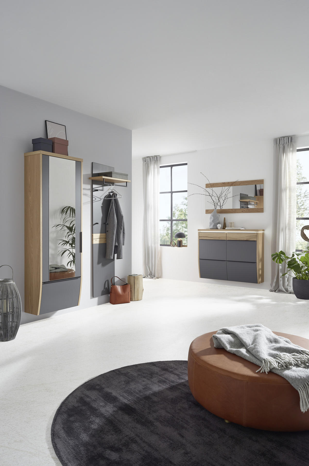 HÄNGESCHUHSCHRANK furniert, massiv Eichefarben, Grau  - Eichefarben/Anthrazit, Design, Holzwerkstoff/Metall (121/96/31cm) - Dieter Knoll