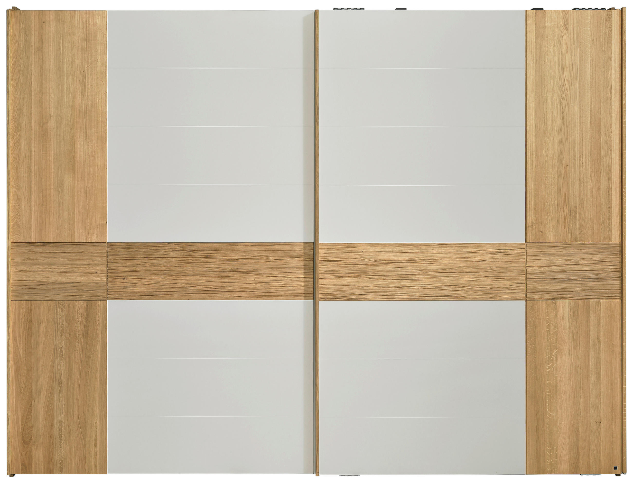 SCHWEBETÜRENSCHRANK in Weiss, Eichefarben  - Weiss/Eichefarben, Design, Glas/Holz (299,2/231,0/70,8cm) - Valdera
