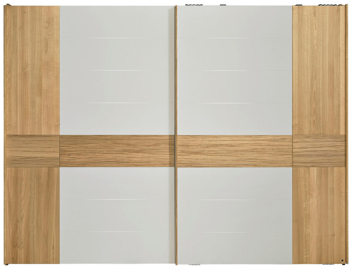 SCHWEBETÜRENSCHRANK in Weiss, Eichefarben  - Weiss/Eichefarben, Design, Glas/Holz (299,2/231,0/70,8cm) - Valdera