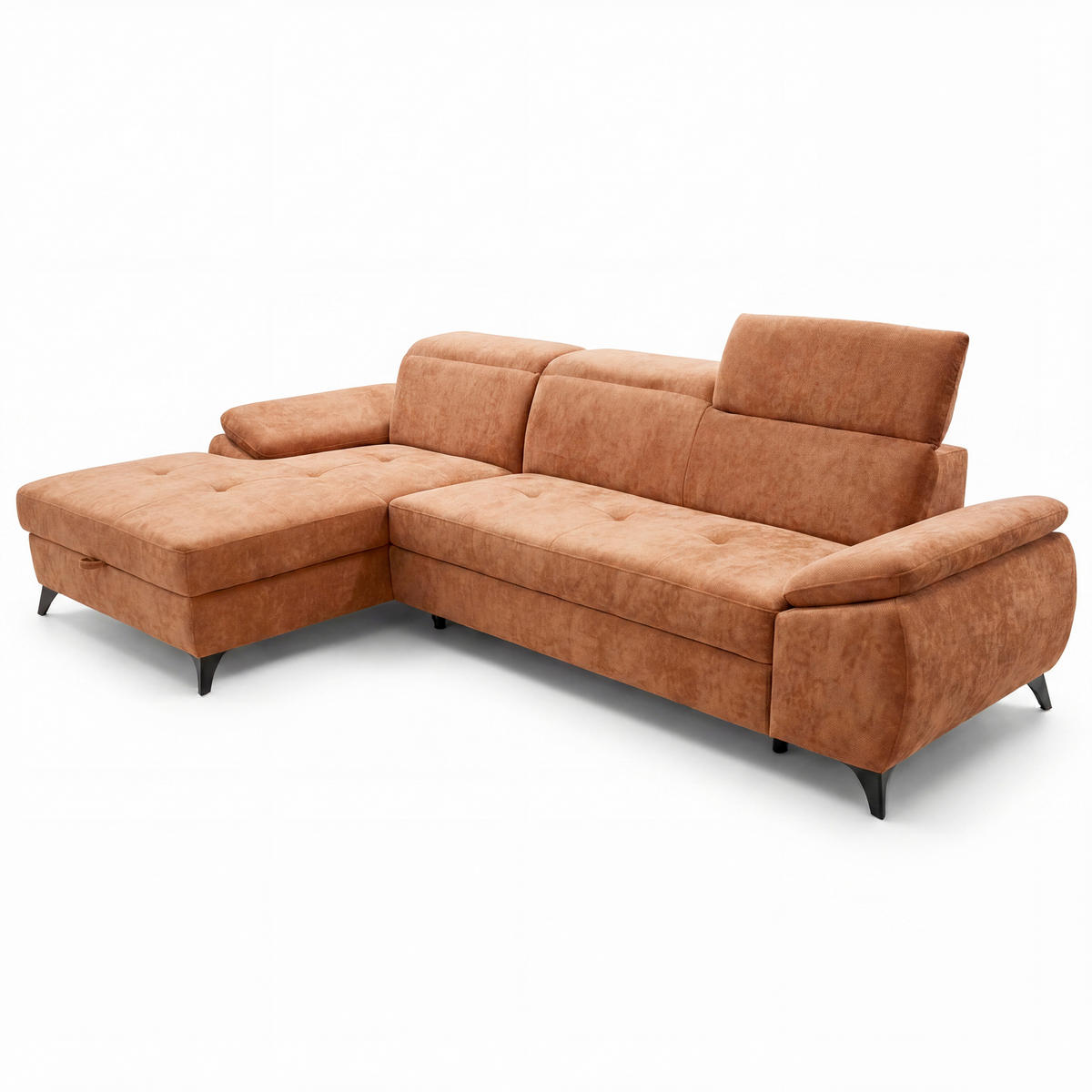 ECKSOFA TAOS Rostfarben Struktur Bettkasten, Kopfstütze  - Rostfarben/Schwarz, Basics, Holz/Textil (281/166cm) - MID.YOU