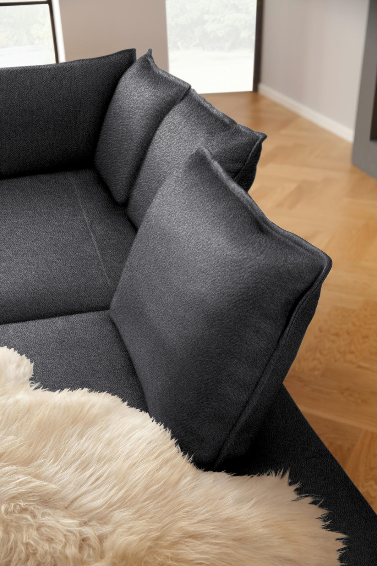 ECKSOFA  in Chenille, Flachgewebe Graphitfarben  340/272 cm  - Schwarz/Graphitfarben, MODERN, Textil/Metall (340/272cm) - W.Schillig