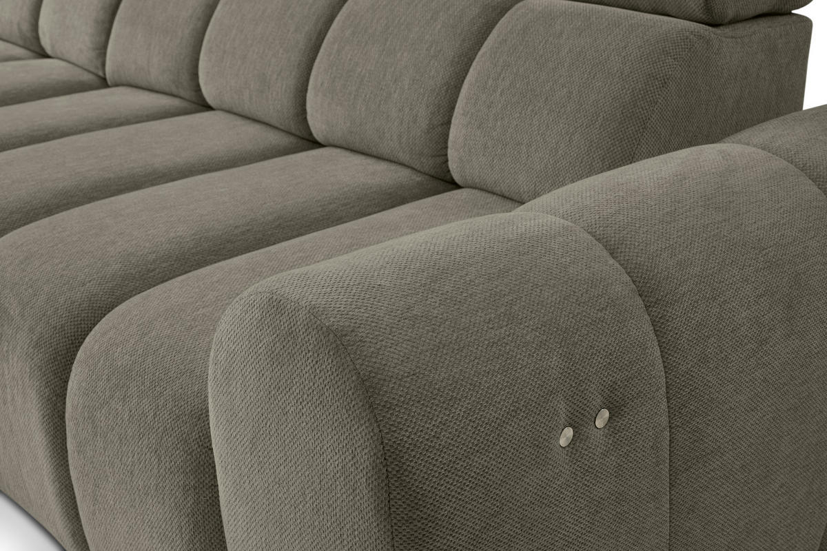 ECKSOFA Graubraun Chenille Bettkasten, Rücken echt, Relaxfunktion, Kopfteilverstellung  - Graubraun/Schwarz, Design, Kunststoff/Textil (152/290cm) - Stylife
