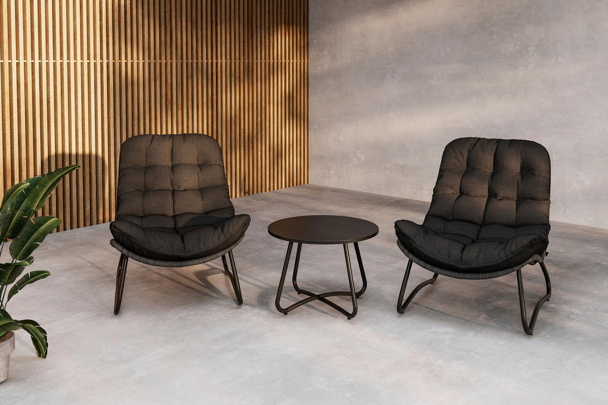 LOUNGEGARNITUR Stahl  - Schwarz/Grau, MODERN, Textil/Metall (68/76/93cm) - Gardenson