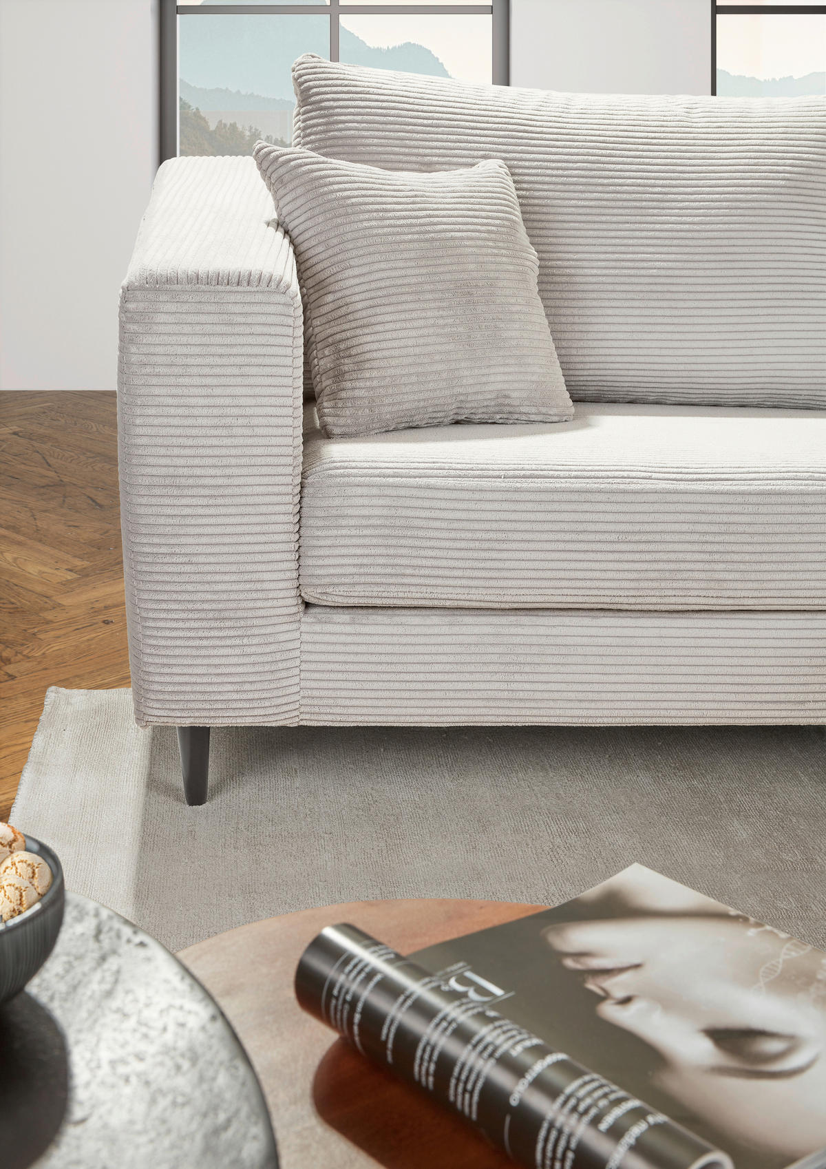 ECKSOFA in Cord Naturfarben  - Schwarz/Naturfarben, Konventionell, Holz/Textil (212/155cm) - Carryhome