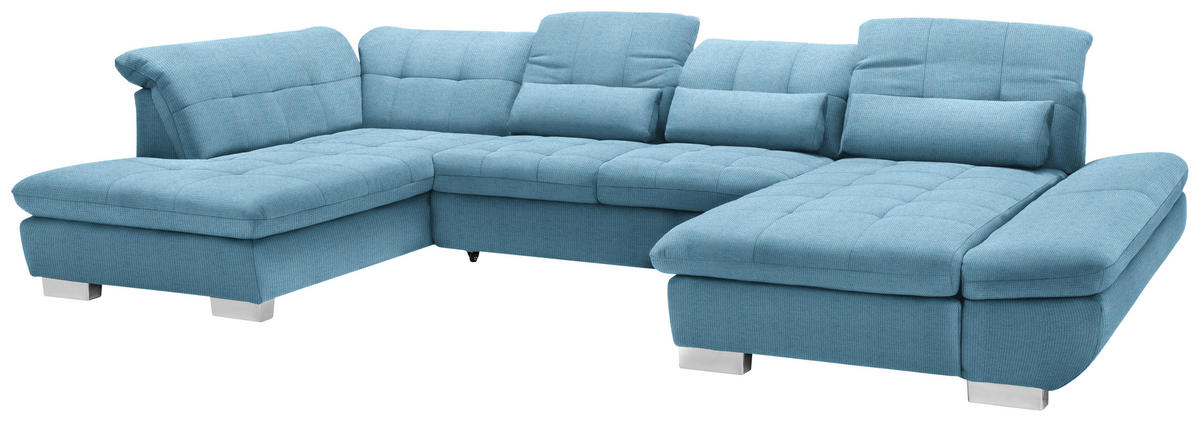 WOHNLANDSCHAFT in Mikrofaser Pastellblau  - Chromfarben/Pastellblau, Design, Kunststoff/Textil (211/350/204cm) - Xora