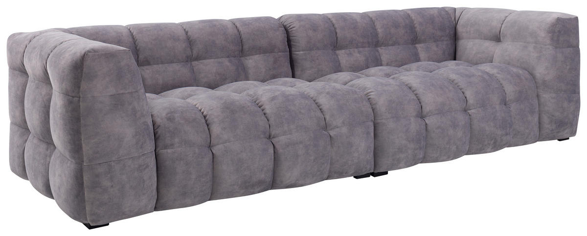 VIERSITZER-SOFA Samt Hellgrau  - Hellgrau/Schwarz, Design, Holz/Textil (282/68/105cm)