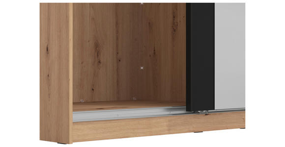 SCHWEBETÜRENSCHRANK 2-türig Schwarz, Eichefarben - Eichefarben/Schwarz, Basics, Glas/Holzwerkstoff (179/210/62,5cm) - Xora