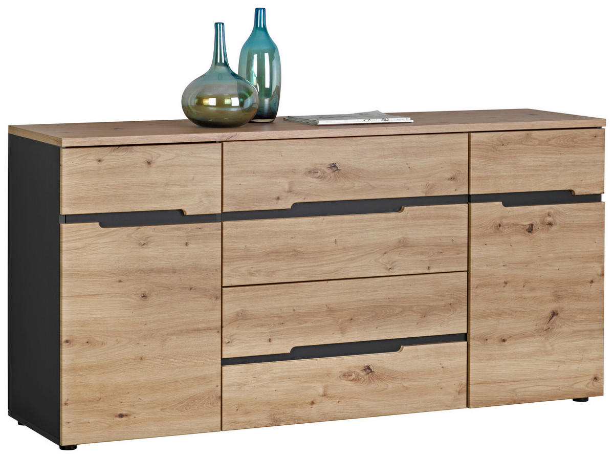 COMODĂ CU UȘI 165/82/44 cm  - stejar Artisan/grafit, Trend, plastic/material pe bază de lemn (165/82/44cm) - Xora