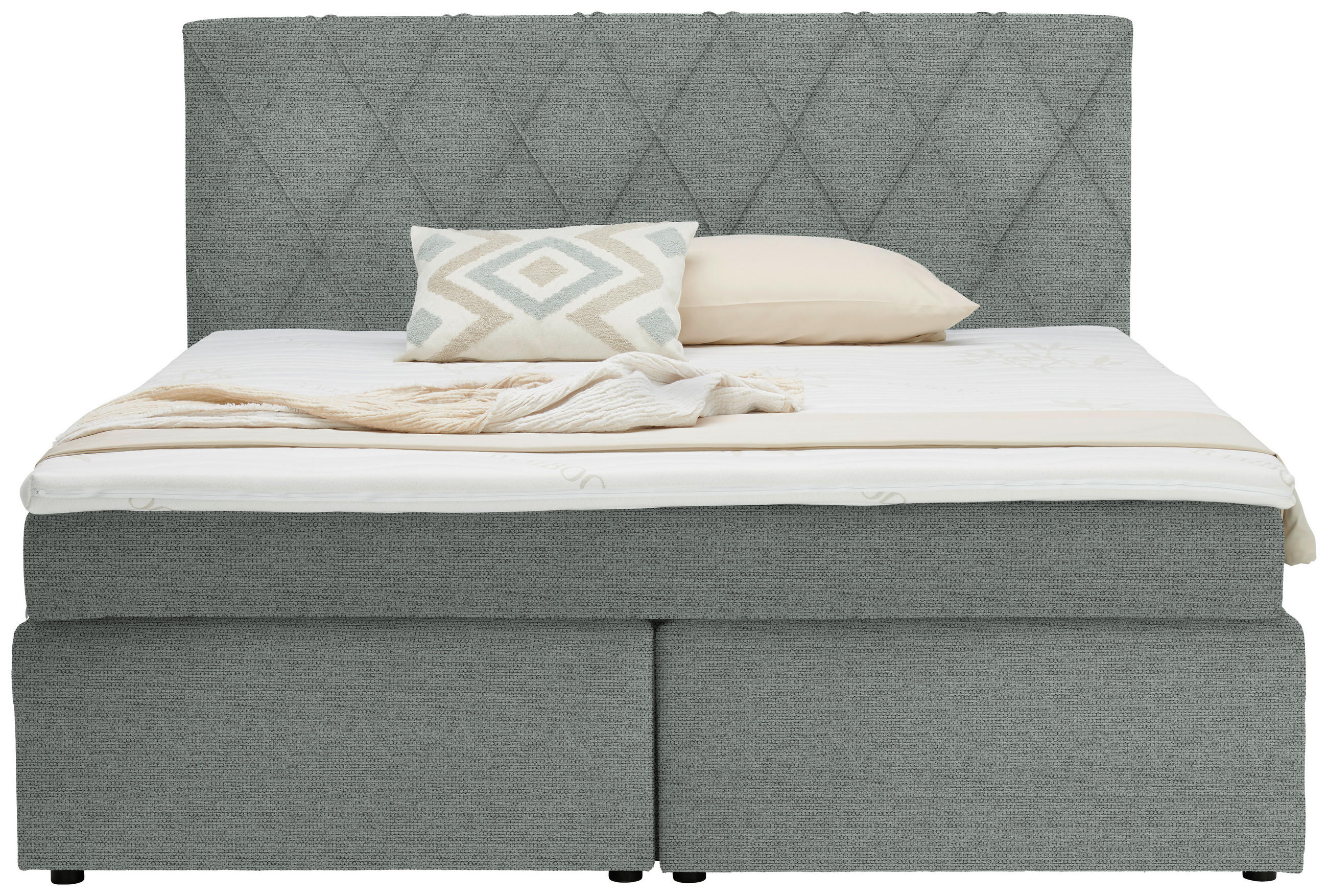 BOXSPRINGBETT 160/200 cm  in Hellgrau  - Hellgrau/Schwarz, Design, Holzwerkstoff/Kunststoff (160/200cm) - Xora