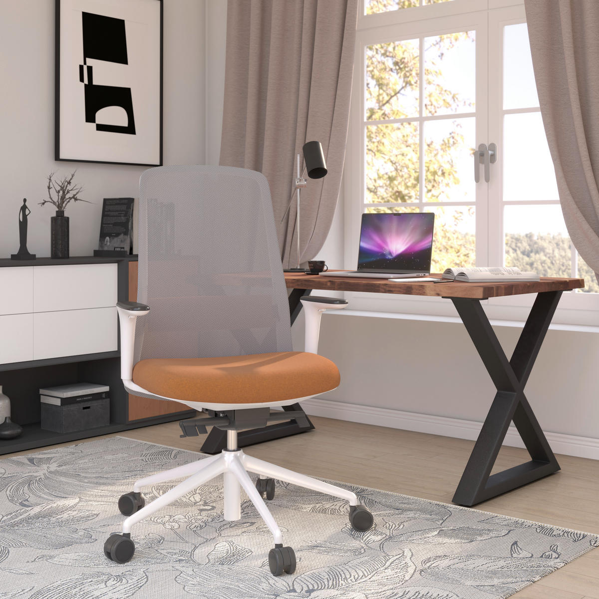 DREHSTUHL Grau, Orange, Weiß  - Orange/Weiß, MODERN, Kunststoff/Textil (70/103-115/70cm)
