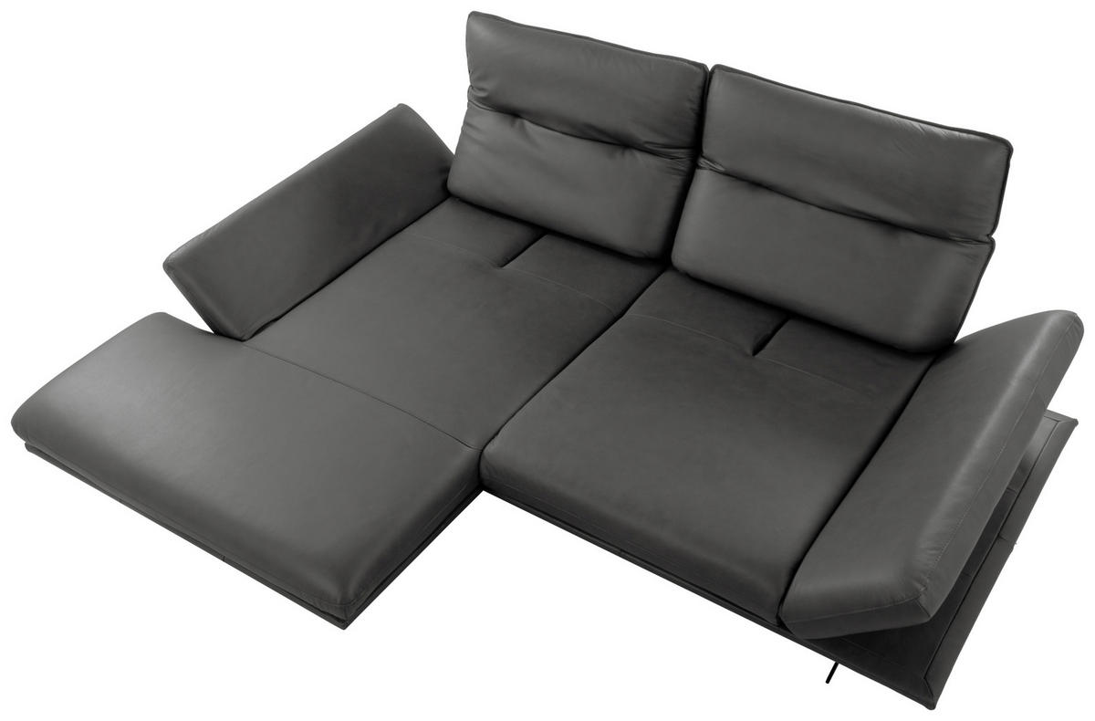 ECKSOFA Dunkelgrau Echtleder Rücken echt, Armteilverstellung, Kopfteilverstellung, Sitztiefenverstellung  - Dunkelgrau/Schwarz, Design, Leder/Metall (160/235cm) - Celina Home