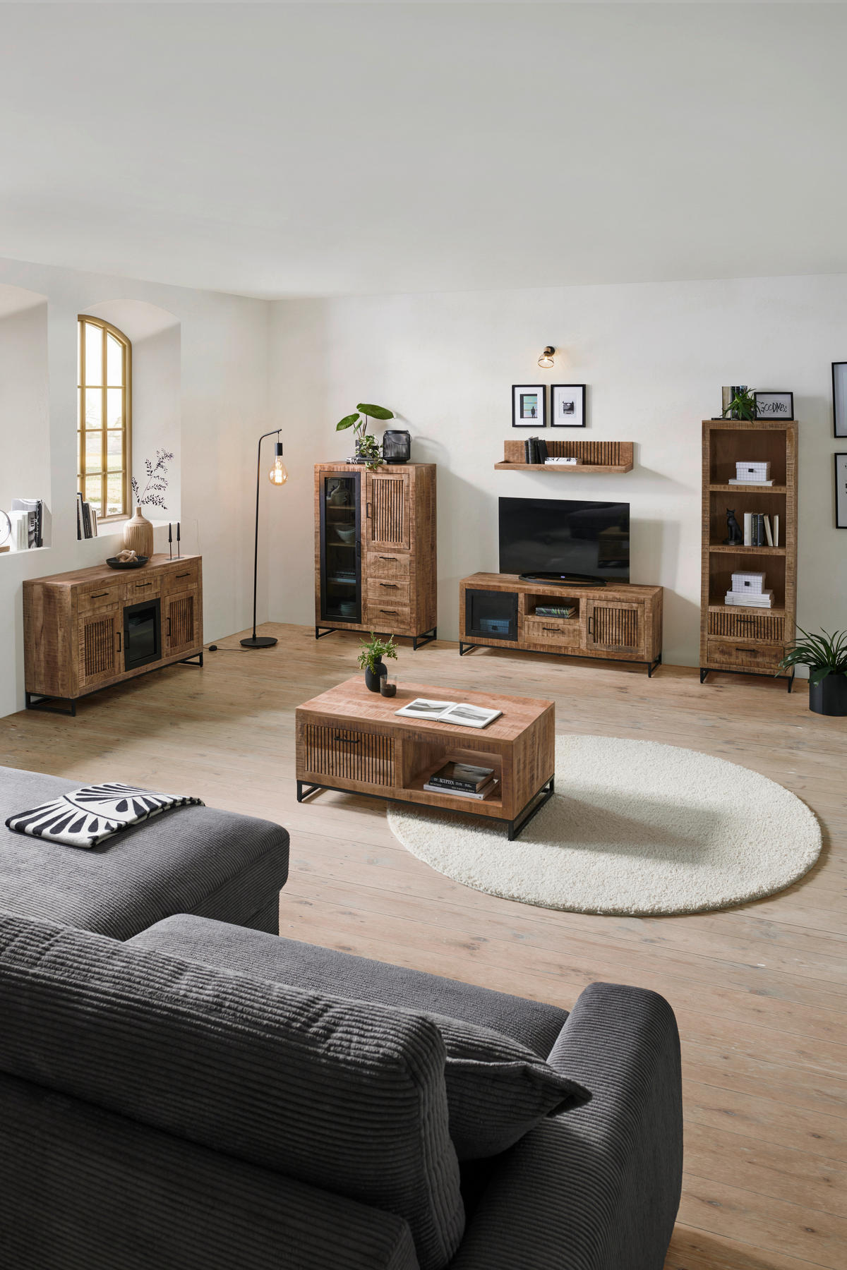 TÁLALÓSZEKRÉNY 130/80/40 cm  - natúr színű/fekete, Romantik / Landhaus, Üveg/fa (130/80/40cm) - Carryhome